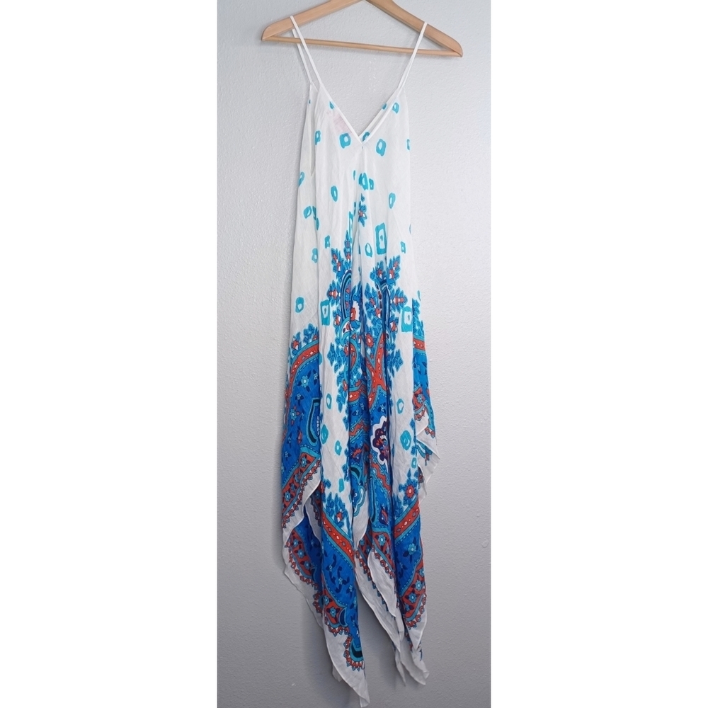 Theodora & Callum One Size Boho Linen Blend Asymmetrical Midi Dress - Picture 2 of 14